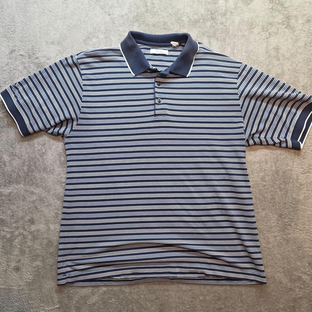 Turnbury Polo Shirt Mens L Blue Striped Short Sleeve Knit Casual Golf PolyCotton